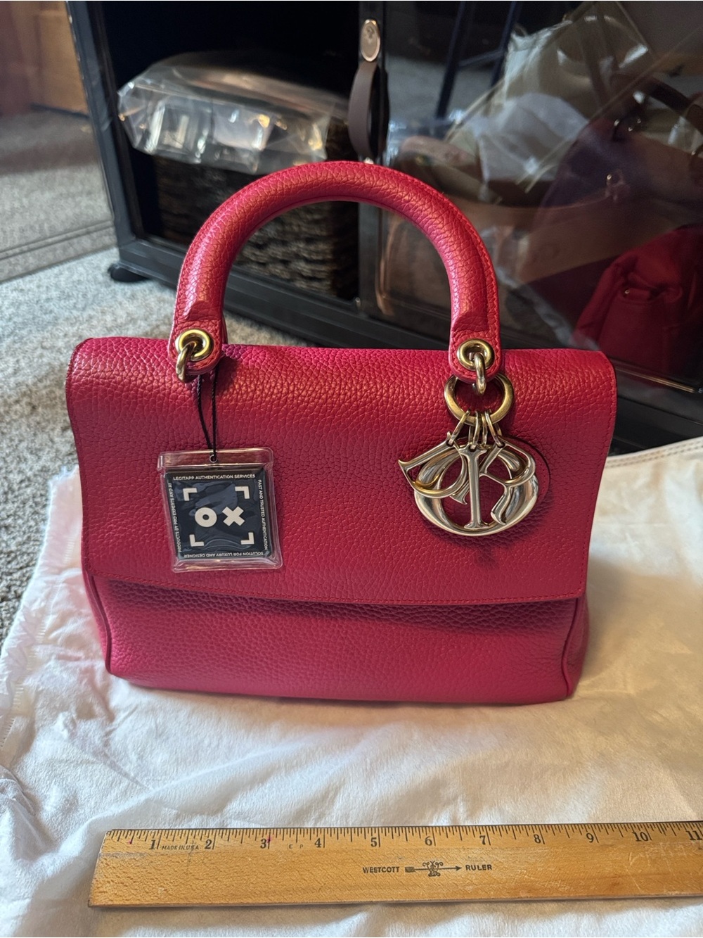 Dior Raspberry Pink Top Handle Pebbled Leather Be Dior with Gold Hardware